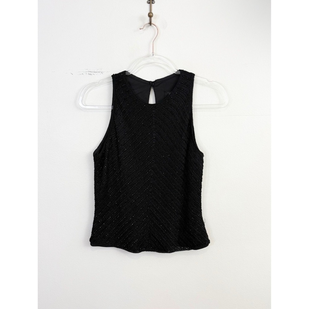 Carmen Marc Valvo Vintage Beaded Crochet Sleeveless Top Black Size M